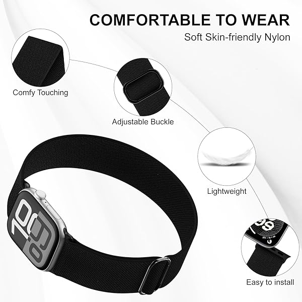 Stretchy Ankle/Arm Straps Compatible with Apple Watch Strap 38mm 40mm 41mm 42mm 44mm 45mm 46mm 49mm, Solo Loop Nylon Sport Ankle Band for iWatch Series 11 10 9 8 7 6 5 4 3 2 1 SE Ultra Women Men - 3