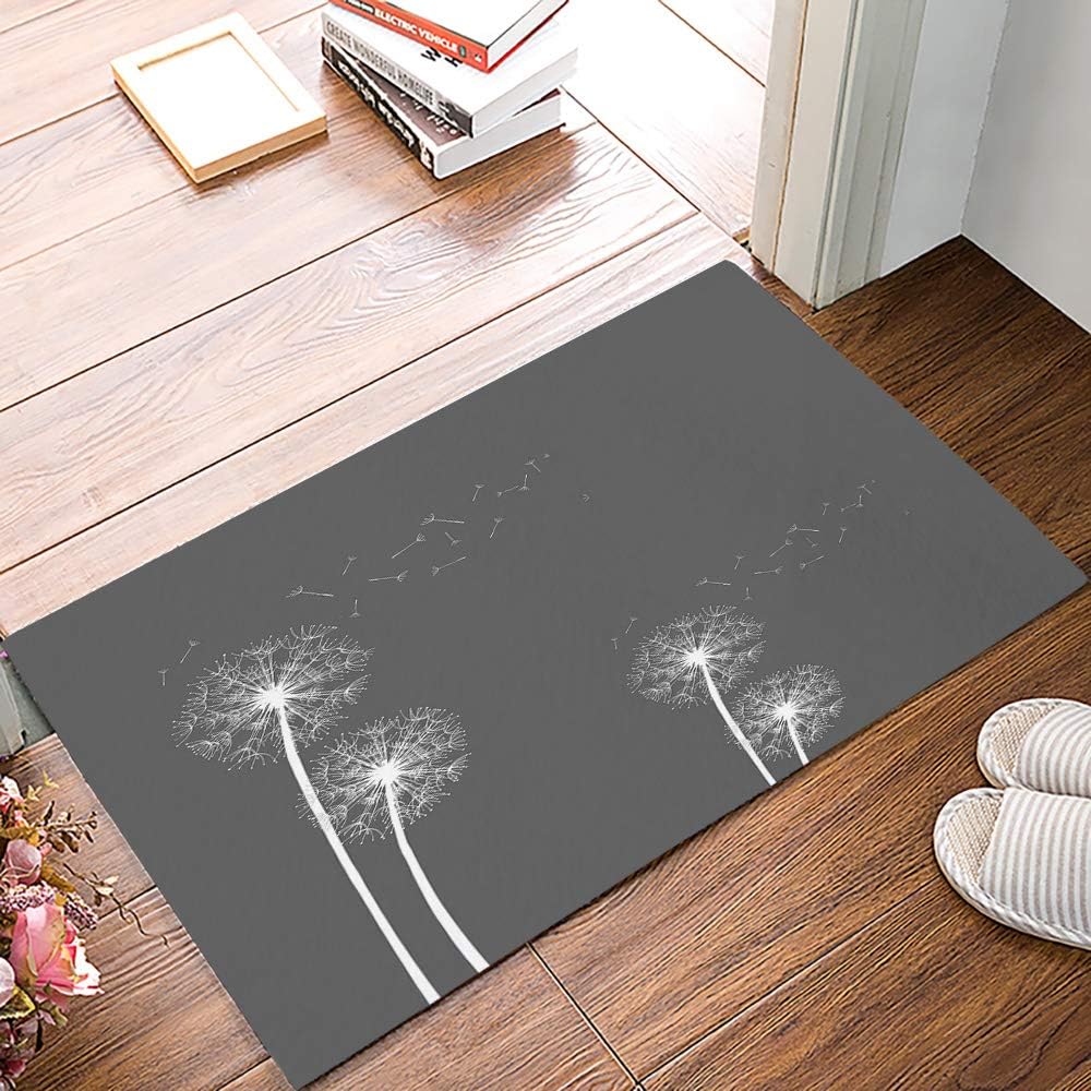 Door Mats White Dandelion Floral Flower Silhouettes Gray Non Slip Mat Low