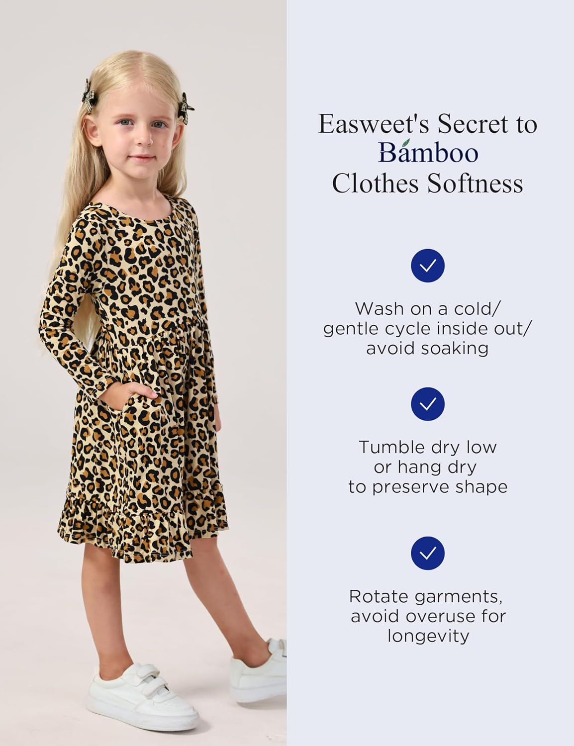 Bamboo Viscose Girls' Dresses Long Sleeve Toddler and Little Kids Twirl Dress - Image 5