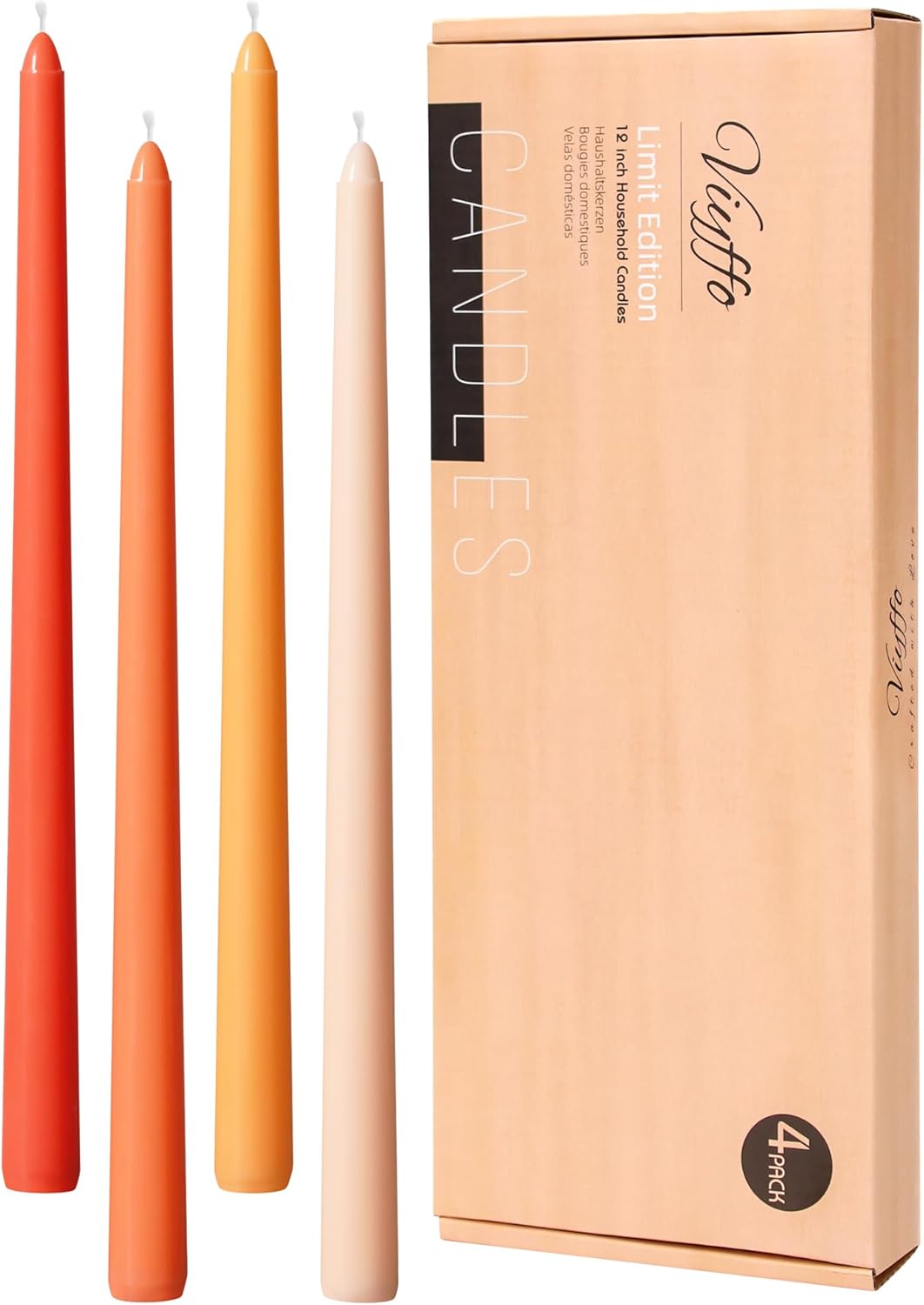 Viyffo 12 Inch Orange Taper Candles Set of 4 Unscented