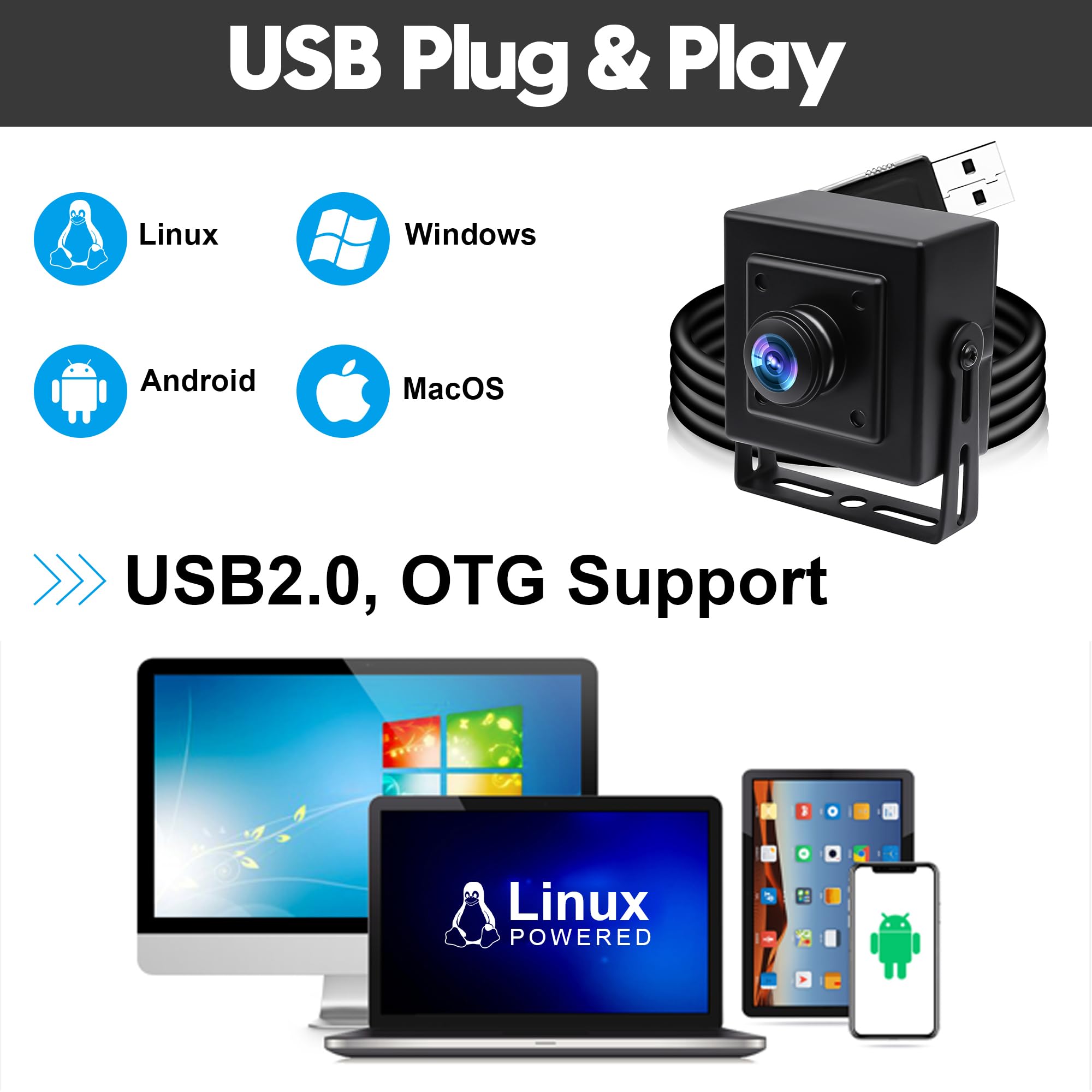 Svpro Fisheye - Telecamera USB da 5 MP, 30 fps, ultra grandangolare, a bassa luce, con sensore IMX335, per visione della macchina, sorveglianza di sicurezza, UVC Plug & Play per Windows/Mac/Linux