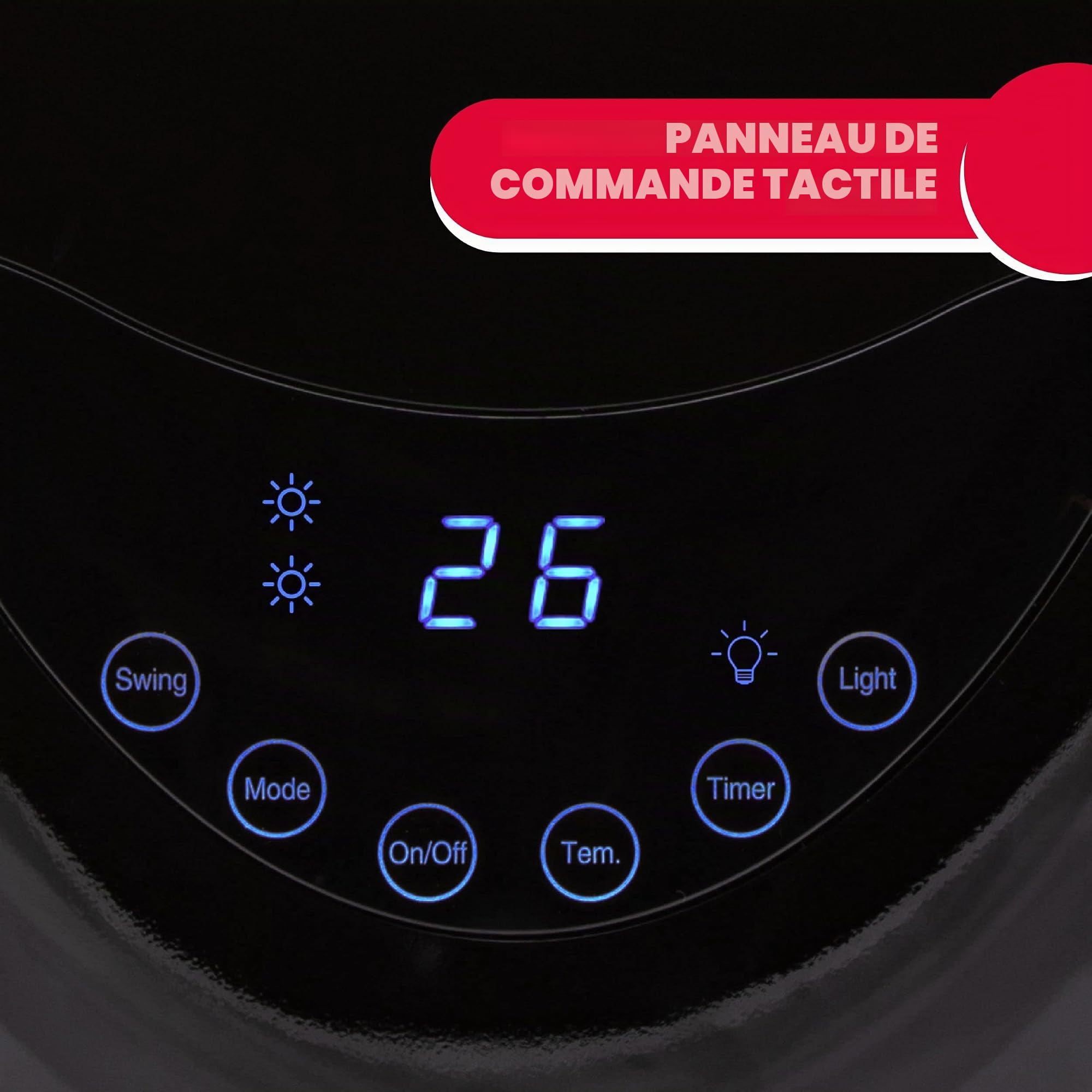ARDES - AR4P04R SAURON Ventilo-convecteur céramique oscillant sans pale, Ventilo-convecteur, Ventilo-convecteur intelligent et silencieux avec écran tactile LED, minuterie 12h et veilleuse 4 couleurs