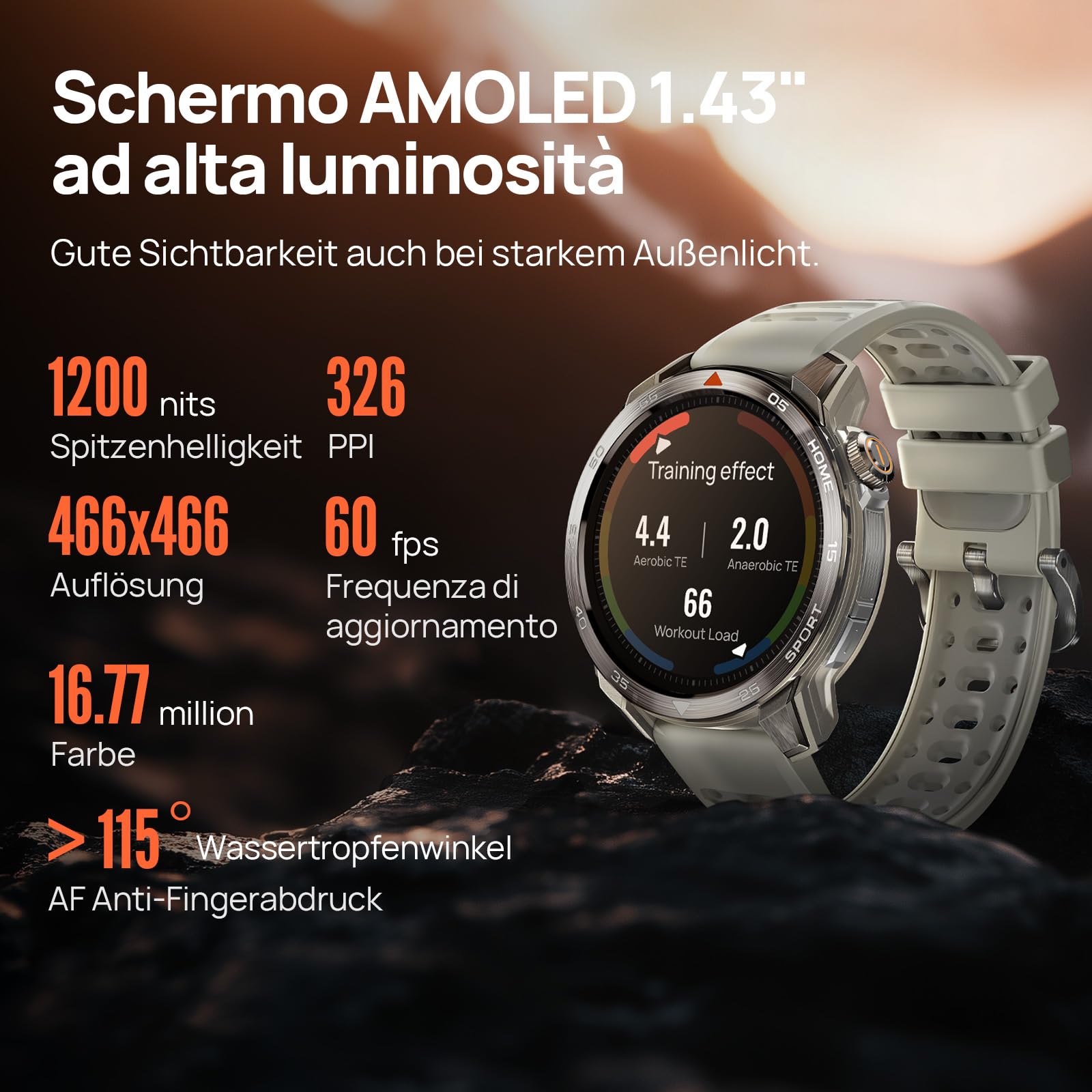 Mibro GS Pro2 Sportuhren für Herren - GPS Sportuhr mit 1,43" AMOLED, Dual-Frequency GPS Laufuhr, Trainingsfunktionen, Navigation, Laufen Tennis Schwimmen Radfahren Laufen Skifahren(Hellbeige)