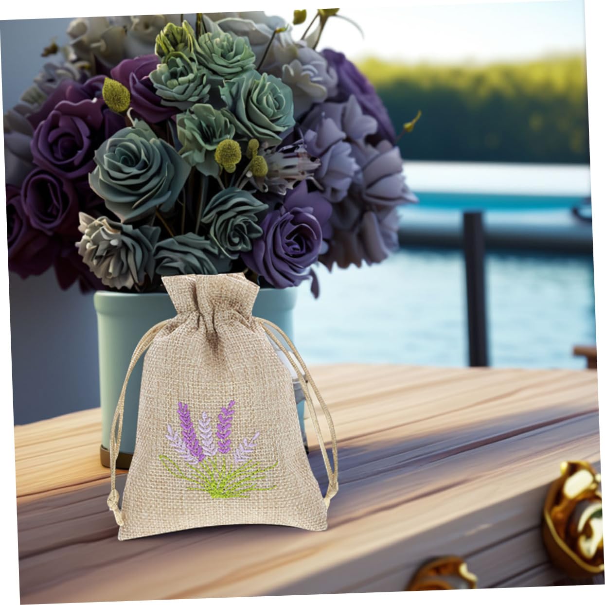 JECOMPRIS 22 Sacchetti di Iuta Ricamo Lavanda, Sacchetti Ricaricabili Chiusura a Coulisse, Design Elegante per Gioielli e Piccoli Oggetti, 10x14cm