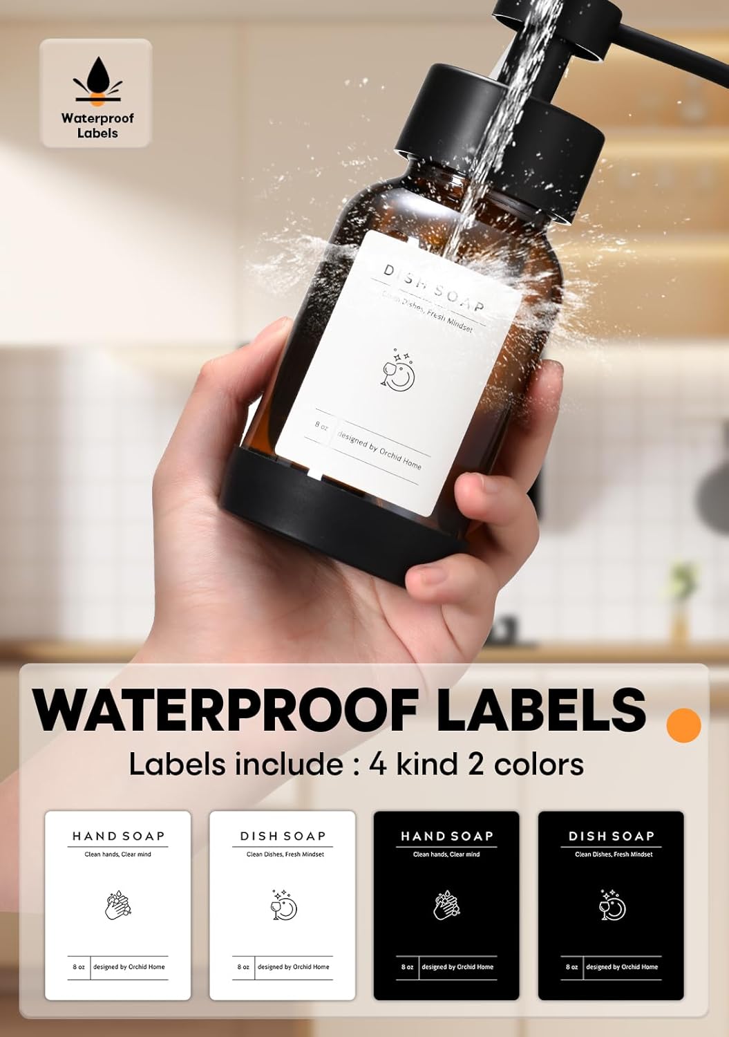 Foaming Soap Dispenser Set, Glass Foam Soap Dispenser with Plastic Pump, 8.5oz Empty Refillable Glass Bottle for Liquid Soap - Kitchen, Bathroom, Commercial - Image 3