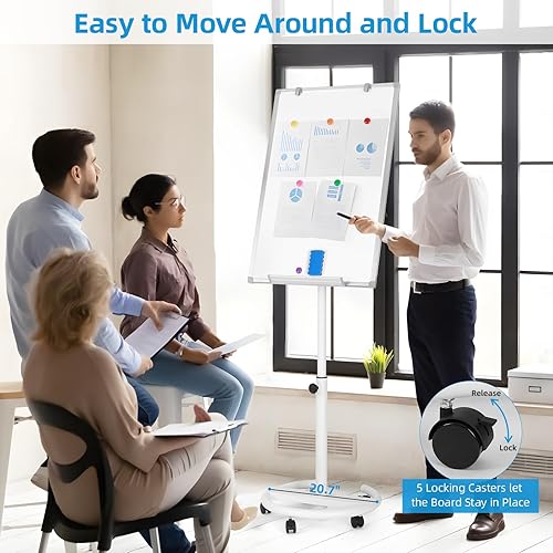 Miniatura 3 de Pizarra blanca móvil de 36 x 24 pulgadas, pizarra magnética de borrado en seco, caballete portátil con ruedas para oficina, aula, hogar, color blanco