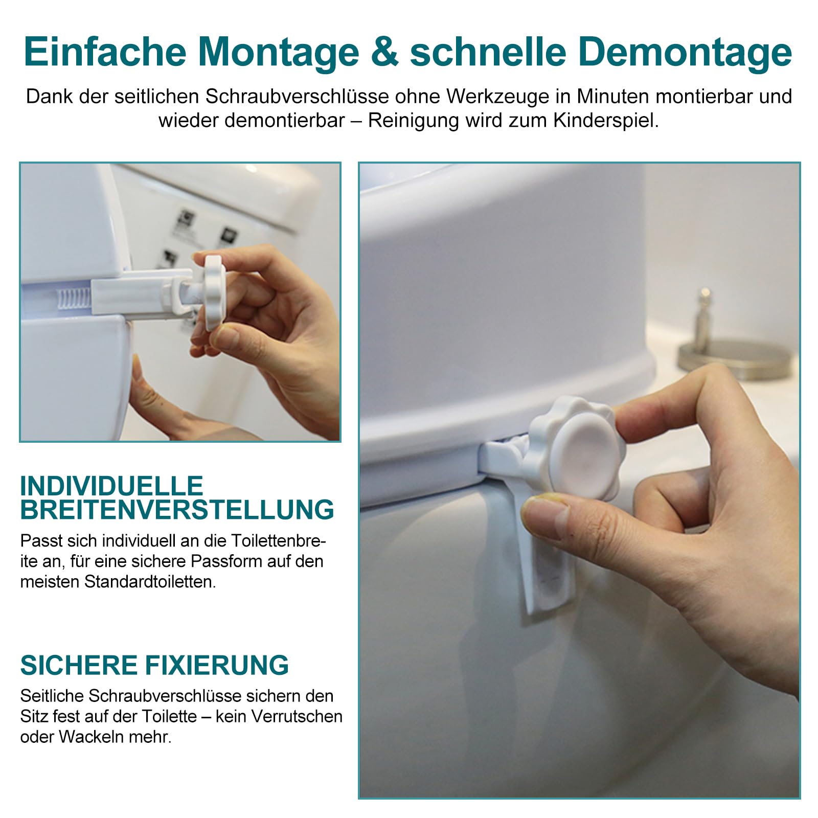 Erhöhter Toilettensitz für Erwachsene, Toilettensitzerhöher Senior WC-Aufsatz 13 cm, mit Deckel, für ältere Menschen und eingeschränkte Mobilität, einfache Montage und Reinigung