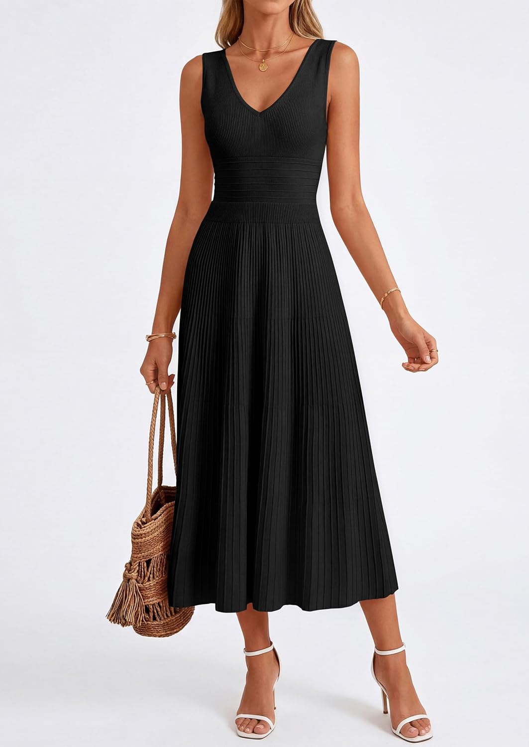 PRETTYGARDEN Summer Dresses for Women 2026 Spring Sleeveless V Neck Knit A Line Casual Midi Cocktail Wedding Guest Dress - Image 7