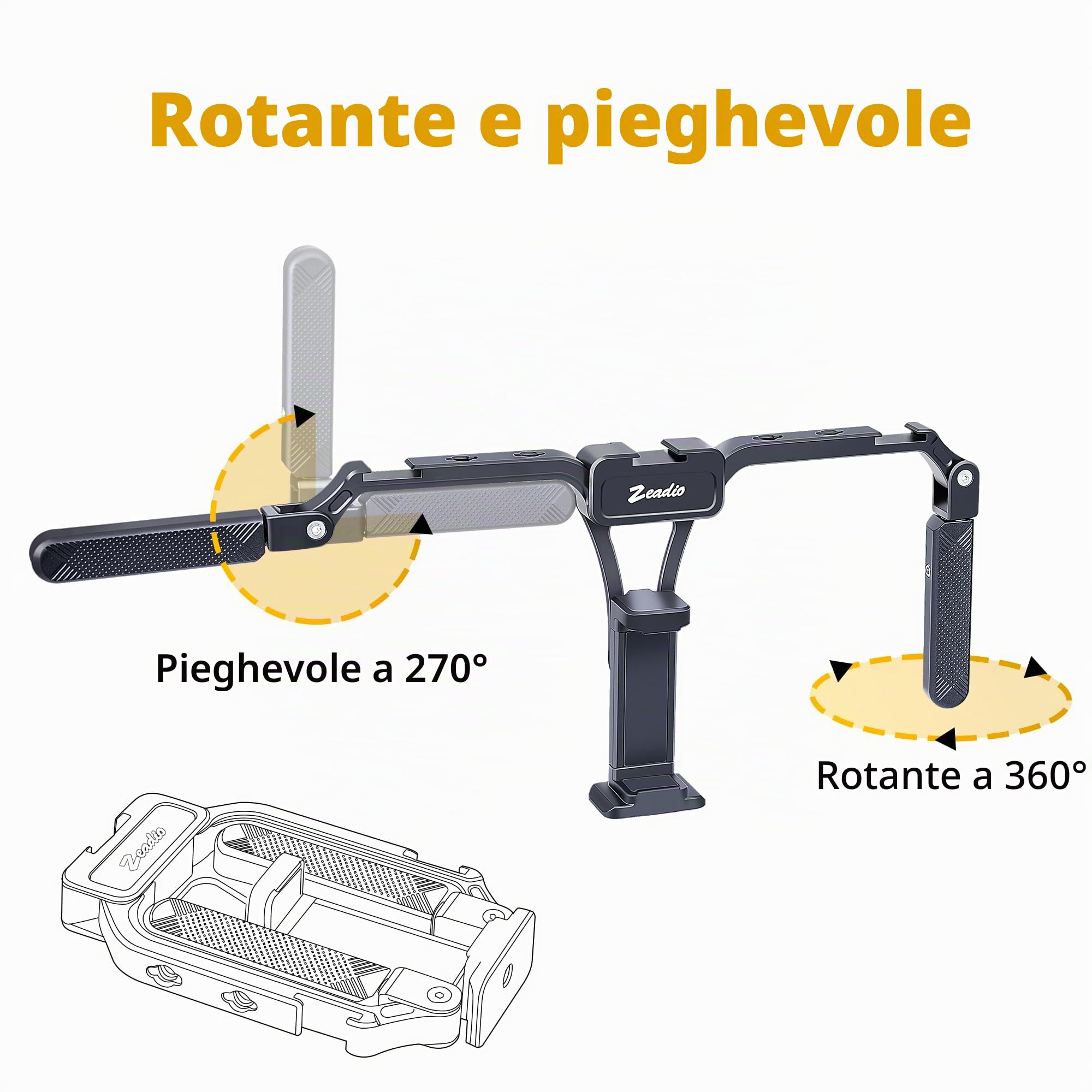 Zeadio Stabilizzatore per Smartphone in Alluminio - Supporto Video Pieghevole per Cellulare, Custodia per Filmati, Treppiede per iPhone