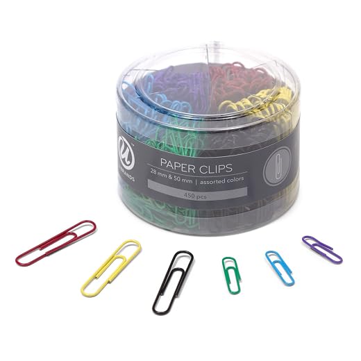 U Brands Paper Clips, Medium 1-1/8-Inch and Large 2-Inch Sizes, Assorted Colors, 450-Count