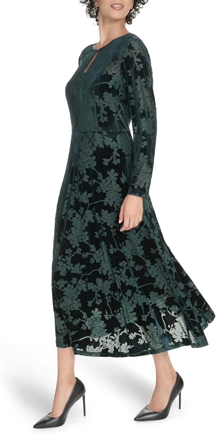 Tommy Hilfiger Womens Long Sleeves Keyhole Neck Midi Dress - Image 3