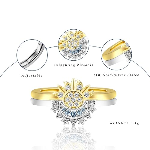 Miniatura 5 de Sun and Moon Ring set stackable rings for women,adjustable celestial jewelry anillos para mujer matching rings as friendship rings for best friend
