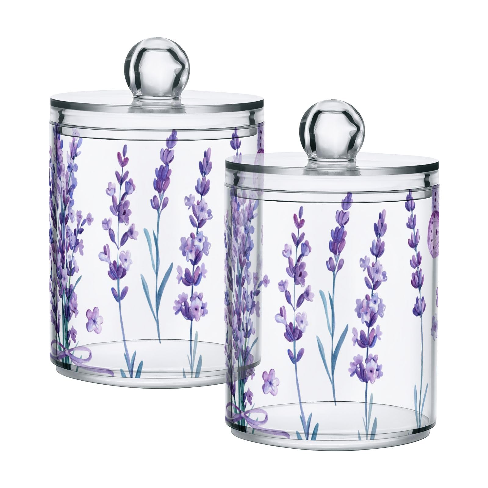 GEDAKO Qtip Holder with Lid Set, 10oz Clear Glass Canister Apothecary Jars Bathroom Organizers Storage Accessories Vanity Containers Purple Lavender