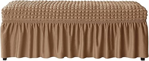 Miniatura 8 de JHLD Funda elástica tapizada para banco de Seersucker para comedor, protector de asiento de banco, funda elástica para banco de comedor con falda
