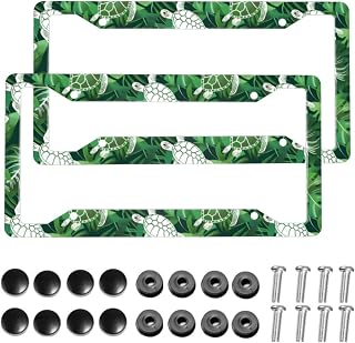 Muishi【2pcs】 Sea Turtles Exotic Tropical Leaves License Plate Frame Aluminum License Plate Holder Funny License Plate Decorative with Screws Size 12.3" X 6.3" Men Women
