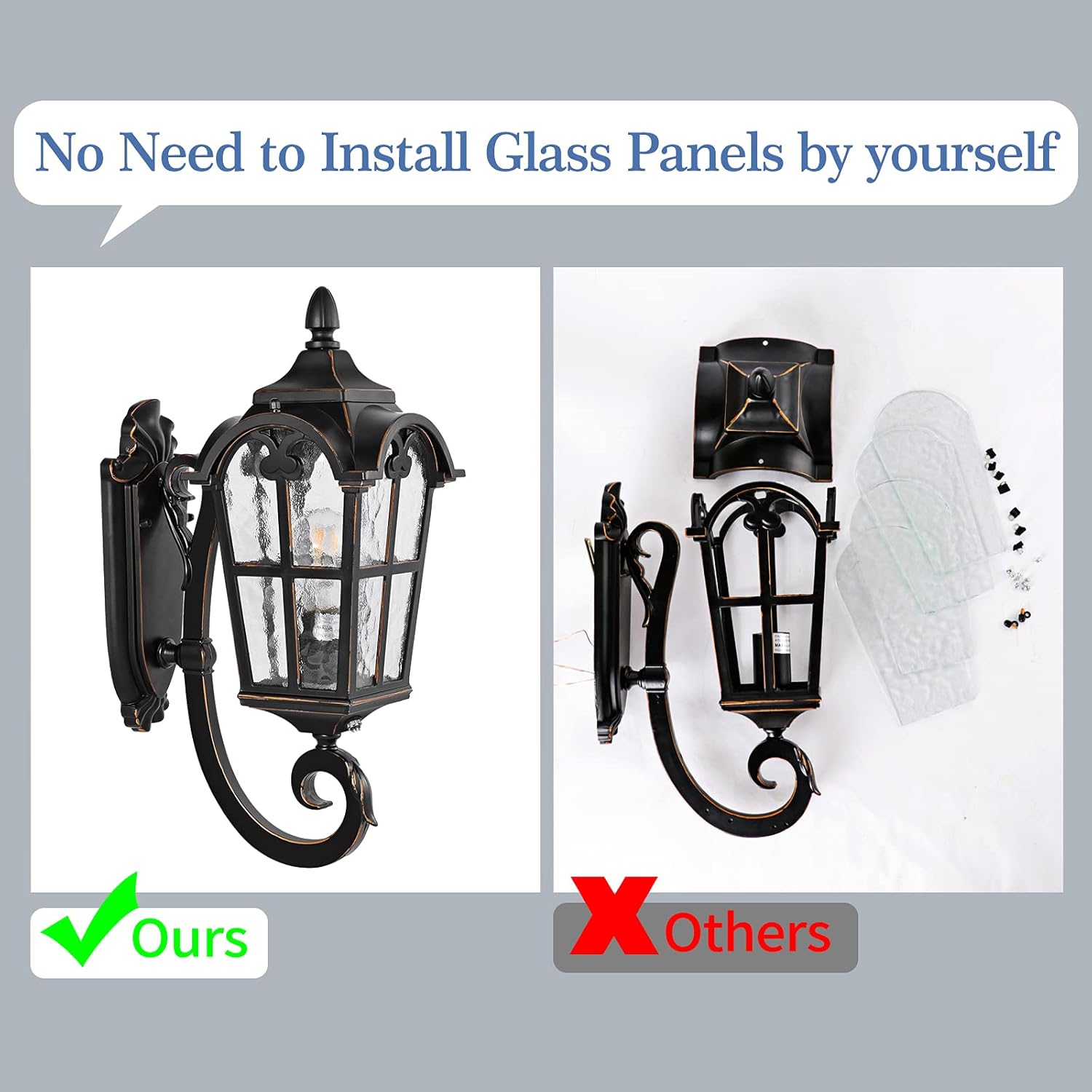 Black Roman Outdoor Light Fixture, 17.7"H Dusk to Dawn Outdoor Lighting Wall Light, Waterproof Outside Porch Light Wall Sconce, Exterior Wall Lantern Lamp with Water Glass for Garage Porch Doorway