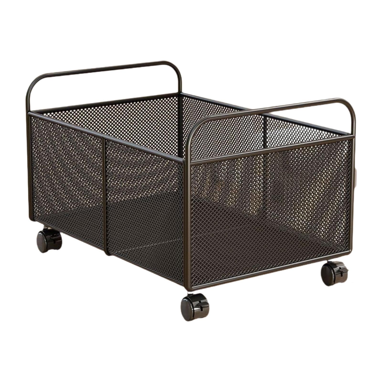 Cestino Portaoggetti in Filo di Ferro Organizer con Ruote Contenitore Metallo Multiuso Fruttiera Rete Ferrosa Portapane E Snack per Cucina Soggiorno, S