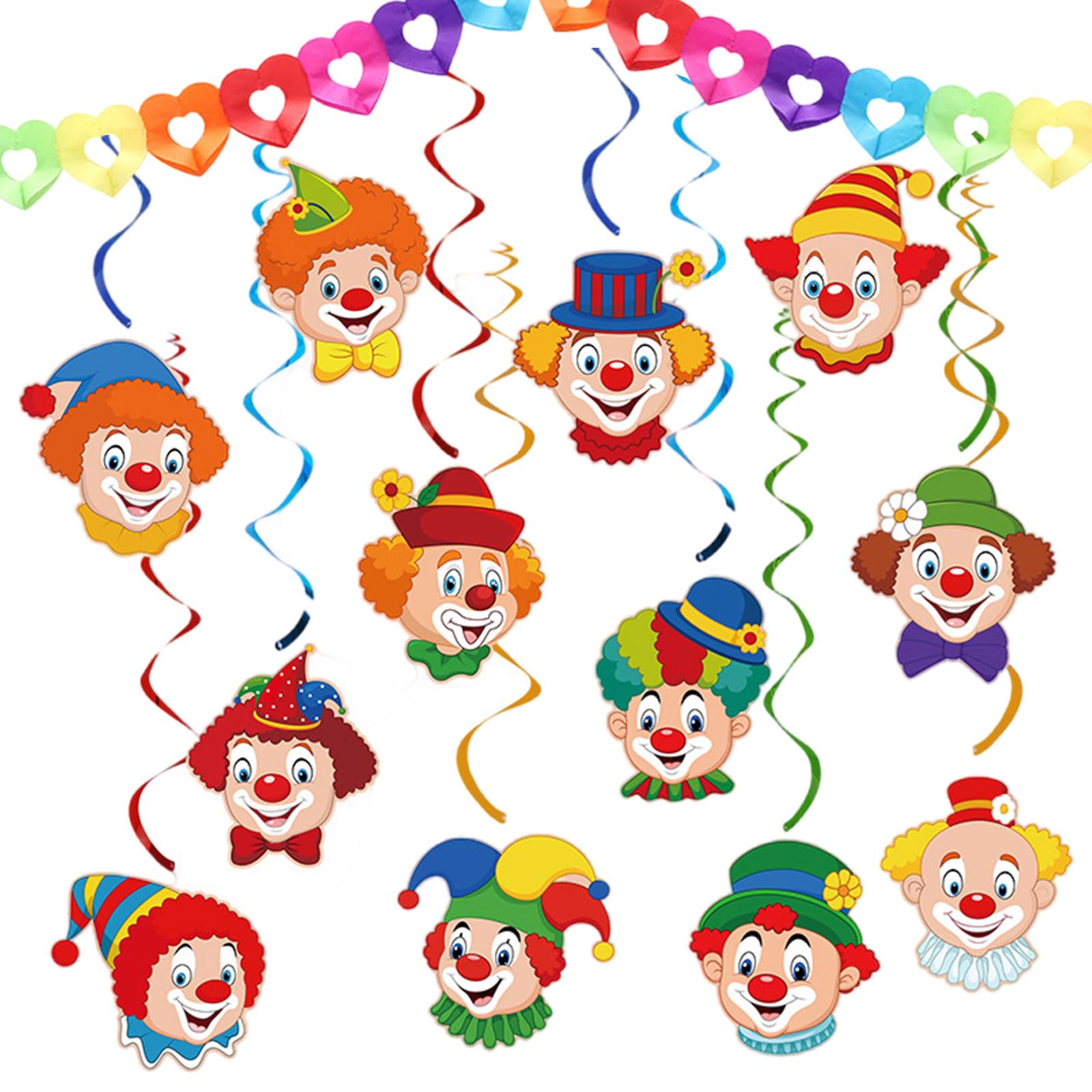 Faschingsdeko Girlanden,12 Stück Clown Girlande Karneval,Spiral Girlanden mit Clown Motiv,Karneval Luftschlangen für Spiral Deckenhänger,faschingsdeko hängend für Fasching,Zirkus,Party Deko