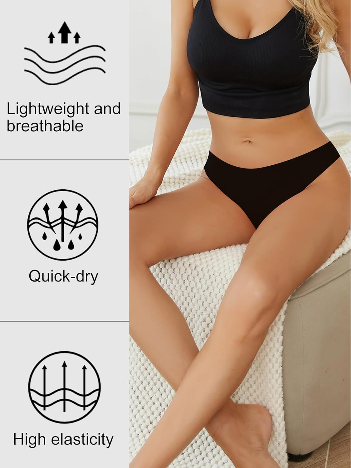 Seamless Thongs for Womens Underwear Sexy Panties for Ladies No Show Invisible Breathable Low Rise 6 Pack - Image 2