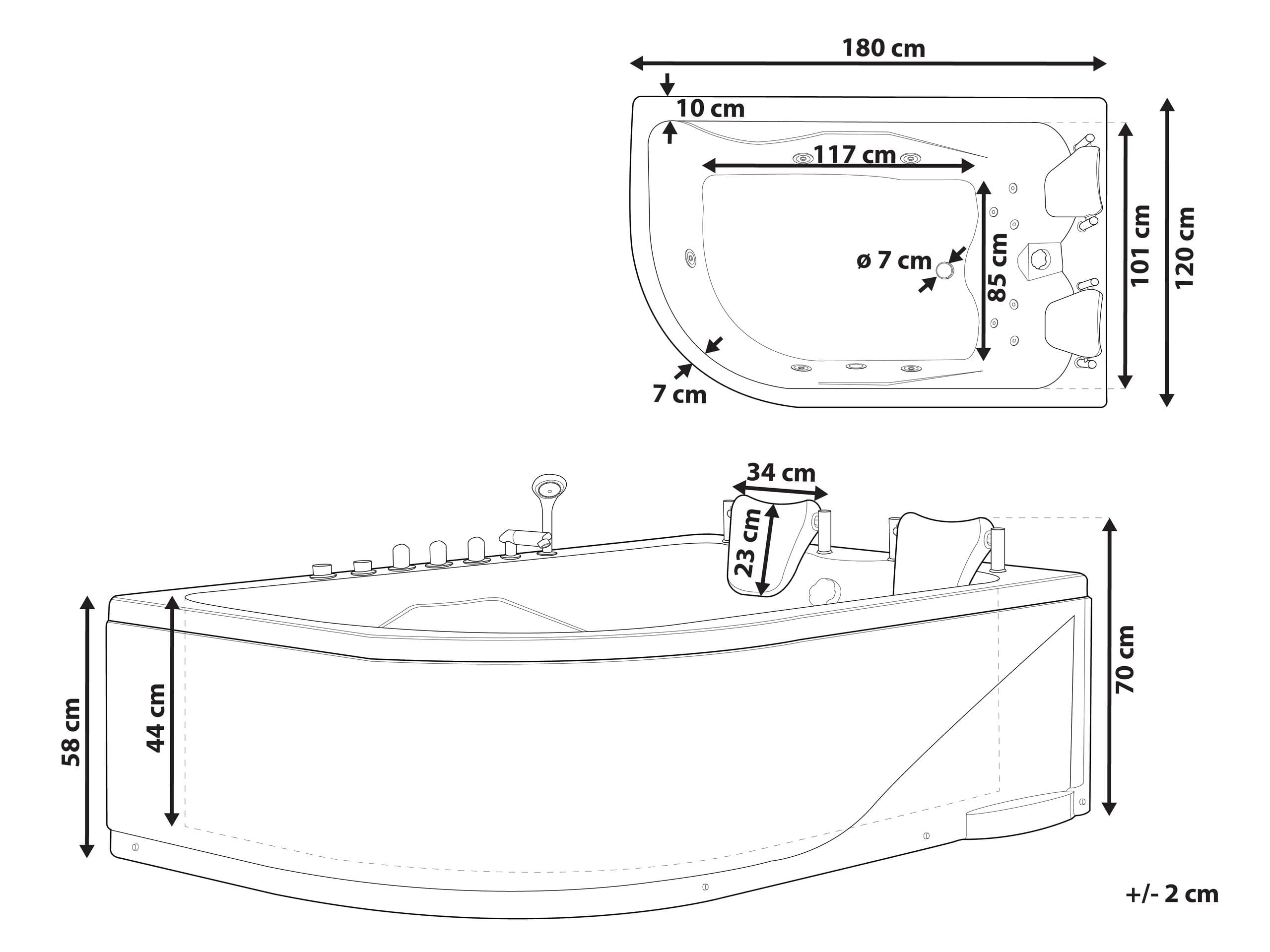 Baignoire Balnéo d'Angle à Gauche en Acrylique avec Fonction Massante 2 Appui-têtes et Éclairage LED Votre Bain à Remous et SPA à Domicile Beliani