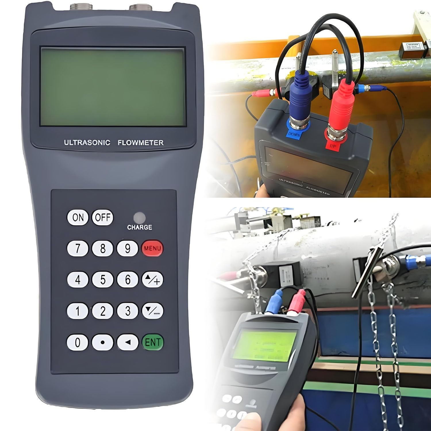 GLBMXDD Handheld Digital Flow Meter Liquid Flowmeter,Portable Liquid Flow Meter with Clamp On Sensor,Water Flowmeter, for Copper/PVC Pipe,Industrial Sewage L1(DN300-6000)