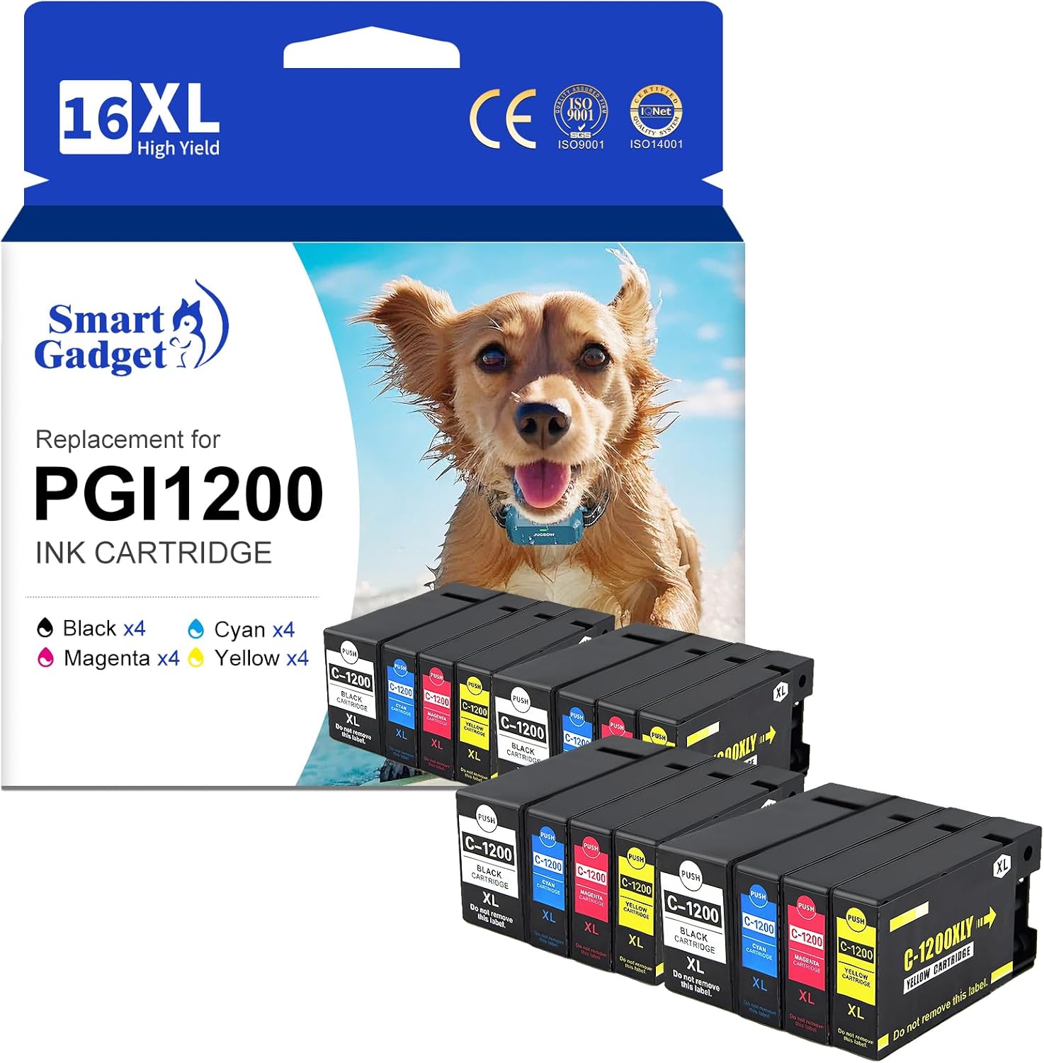 Compatible Ink Cartridge Replacement for Canon PGI-1200XL PGI-1200 XL to Use with Maxify MB2720 MB2320 MB2120 MB2350 MB2050 MB2020 Printer (4 Black,4 Cyan,4 Magenta,4 Yellow,16 Pack)