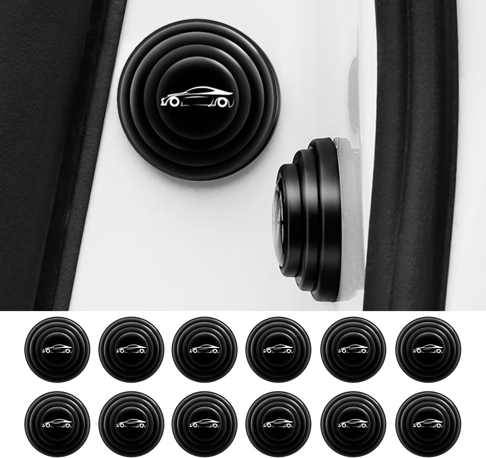 Fogfar 12 PCS Car Shock Absorber, Universal Door Protection Stickers, Soundproof Crash Pad (Black)