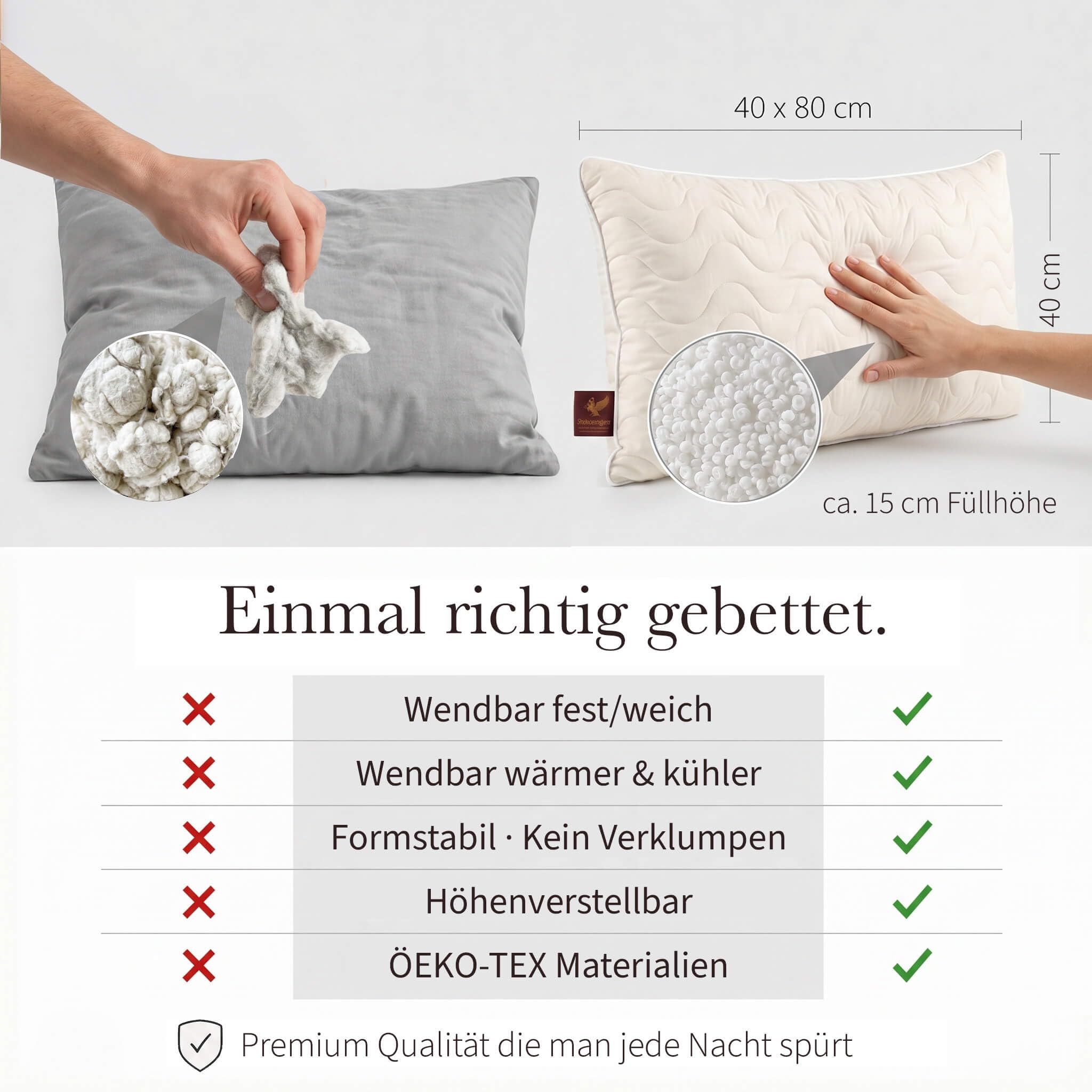 Traumreiter Visco Switch Seitenschläferkissen 40 x 140 cm – Wendekissen fest/weich, höhenverstellbar, Memory Foam & Watte, Body Pillow langes Kopfkissen Körperkissen, Schwangerschaftskissen mit Bezug