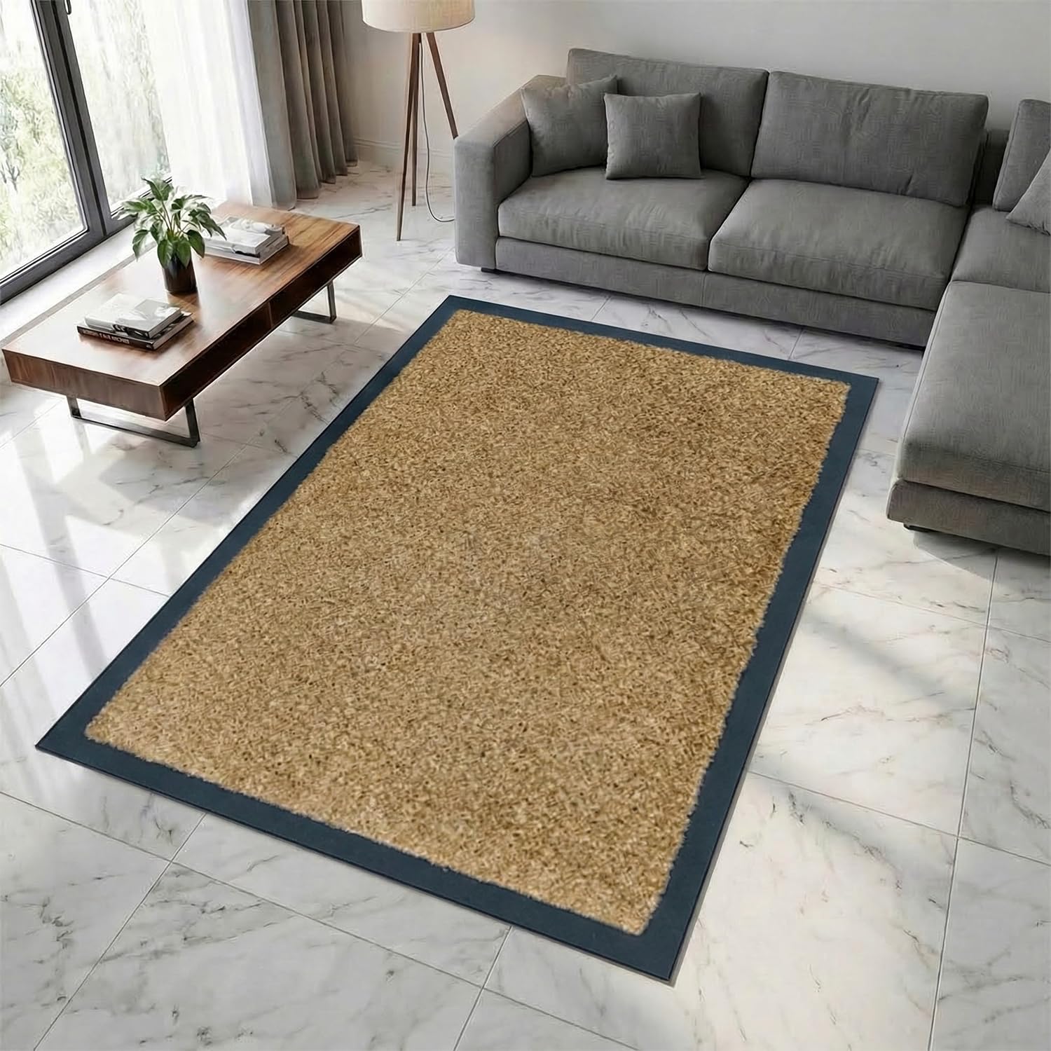 Fit Even Washable Rubber Floor Mat - Outdoor & Indoor Heavy Duty Non-Slip Rug for Kitchen Garden, Waterproof Dirt Trapper Entrance Mat (Beige, 120x150 cm)
