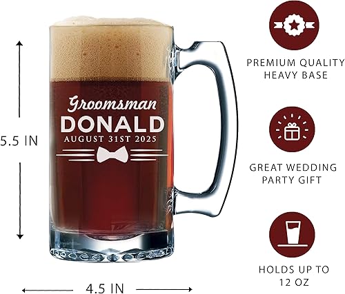 Miniatura 3 de My Personal Memories Conjuntos personalizados de tazas de cerveza padrinos de boda, estilo uniforme de 12 oz (5)