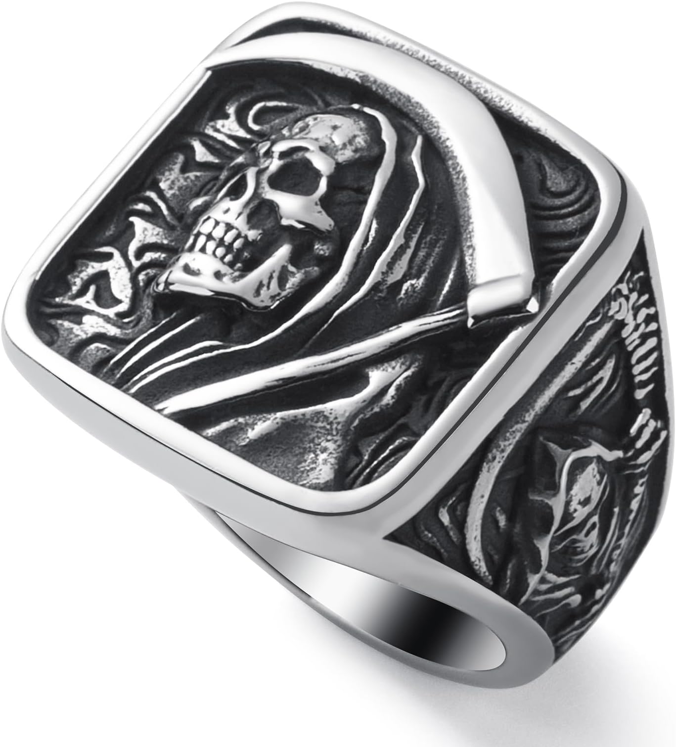 Mens Skull Ring Stainless Steel Gothic Punk Goth Reaper Octopus Pirate Skull Rings Jewellery for Men Size Q,S,T1/2,V1/2,Y,Z+1