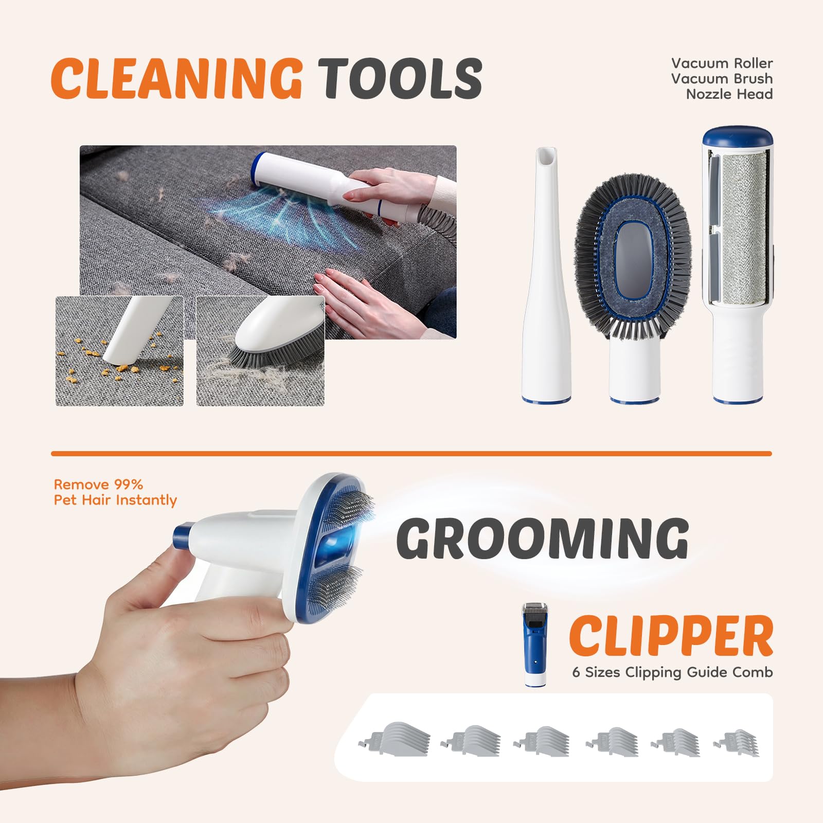 NEWBULIG Pet Grooming Vacuum Kit for Cats and Dogs, 3 Suction Modes view 8