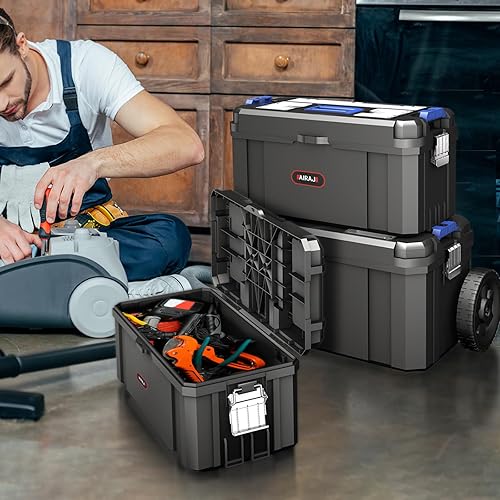 Miniatura 6 de Caja de herramientas rodante 3 en 1 con ruedas, caja de herramientas apilable, organizador de almacenamiento de herramientas modular, diseño