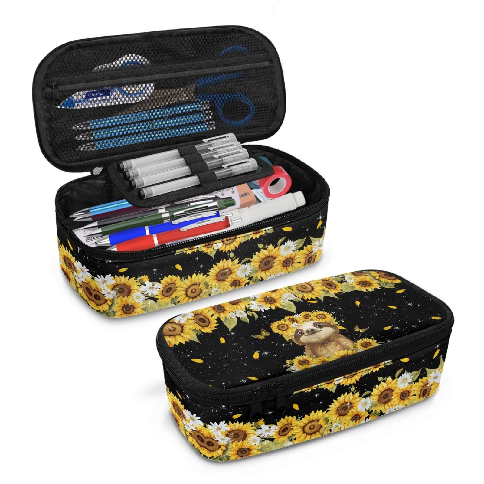Cute Sloth Girls Pencil Case for Kids 7-12 Pencil Pouch Large Capacity,Sunflower Butterfly Pen Bag for Children 2Nd 3Rd Pencil Box for Boys Teens School Supplies for Outdoor