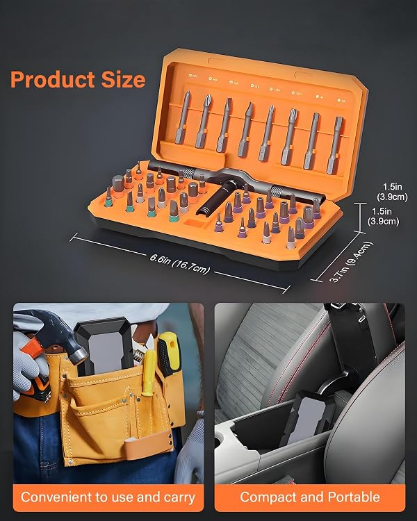 42 in 1 Magnetic Screwdriver Set, Ratchet Screwdriver Set, DIY Multi Bit Magnetic Drive Set with Detachable Ratchet Handle, Portable Compact Repair Tool Kit for Furniture Computer Bicycle, Orange by FUDUOA - Image 7