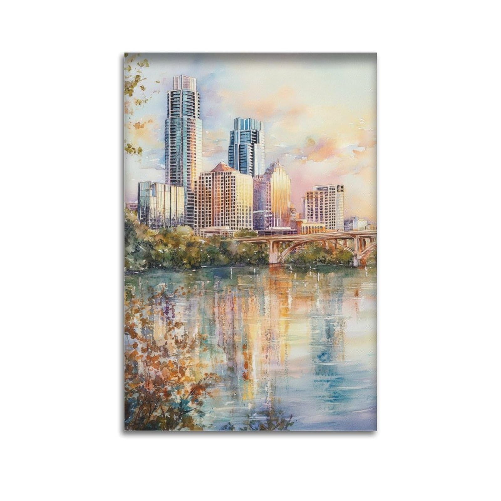 xiaoxiaoshen Austin Texas Skyline Scenic Cityscape Canvas Poster Wall Art Prints Room Aesthetic Murals Bedroom And Living Decorations 24x36inch(60x90cm)