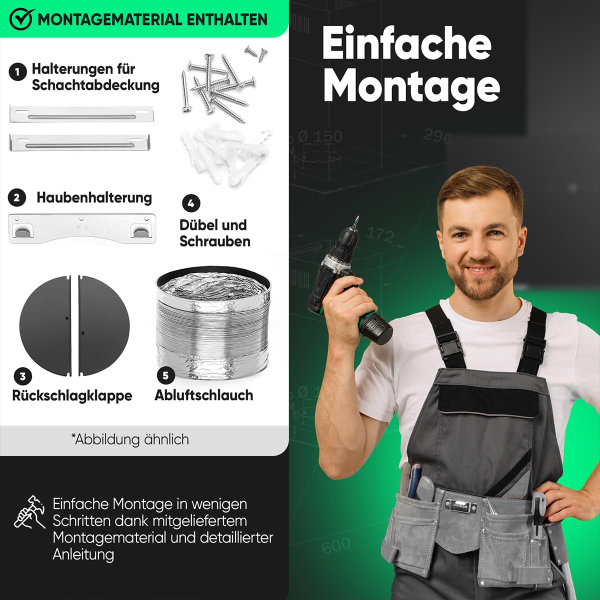 Bomann Dunstabzugshaube 60cm Umluft & Abluft leise Kopffreihaube DU 7611 G