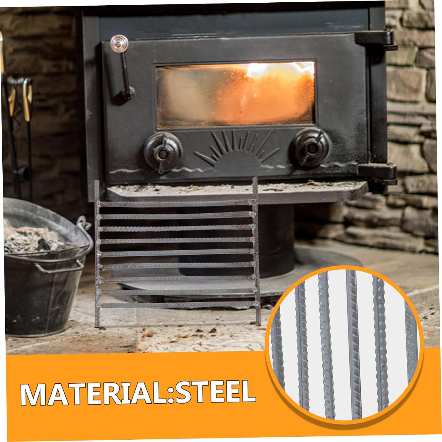 Toyvian Heavy Duty Fireplace Grate for Wood Stove Heat Resistant Steel Bar Grill Rack with Even Heat Distribution and Enhanced Stability for Indoor and Outdoor Cooking