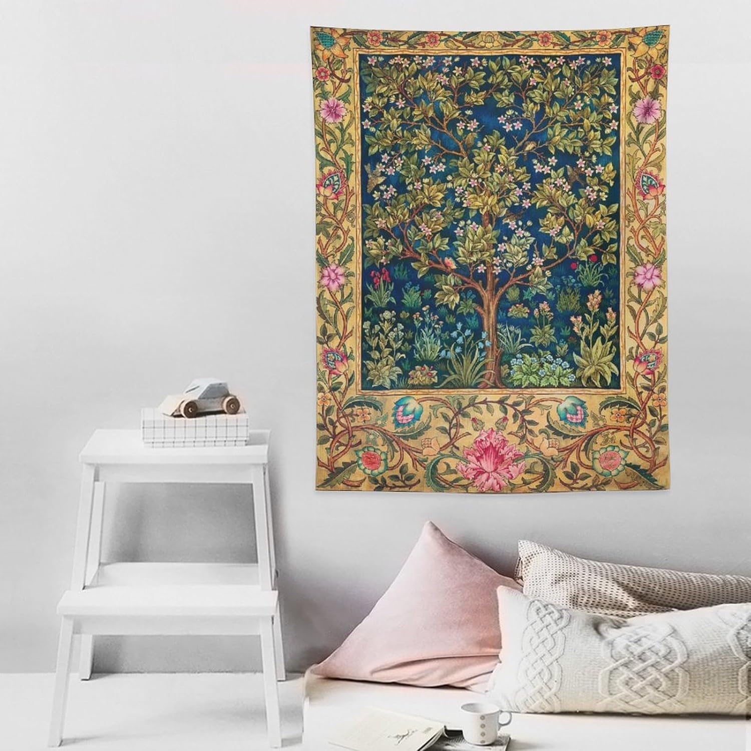 William Morris Tree of Life Tapestry Wall Hanging, Vintage Plant Nature Flowers Pattern Modern Wall Art Decor,Retro Floral Home Decoration for Bedroom Living Room Dorm W50 x 60H Inch