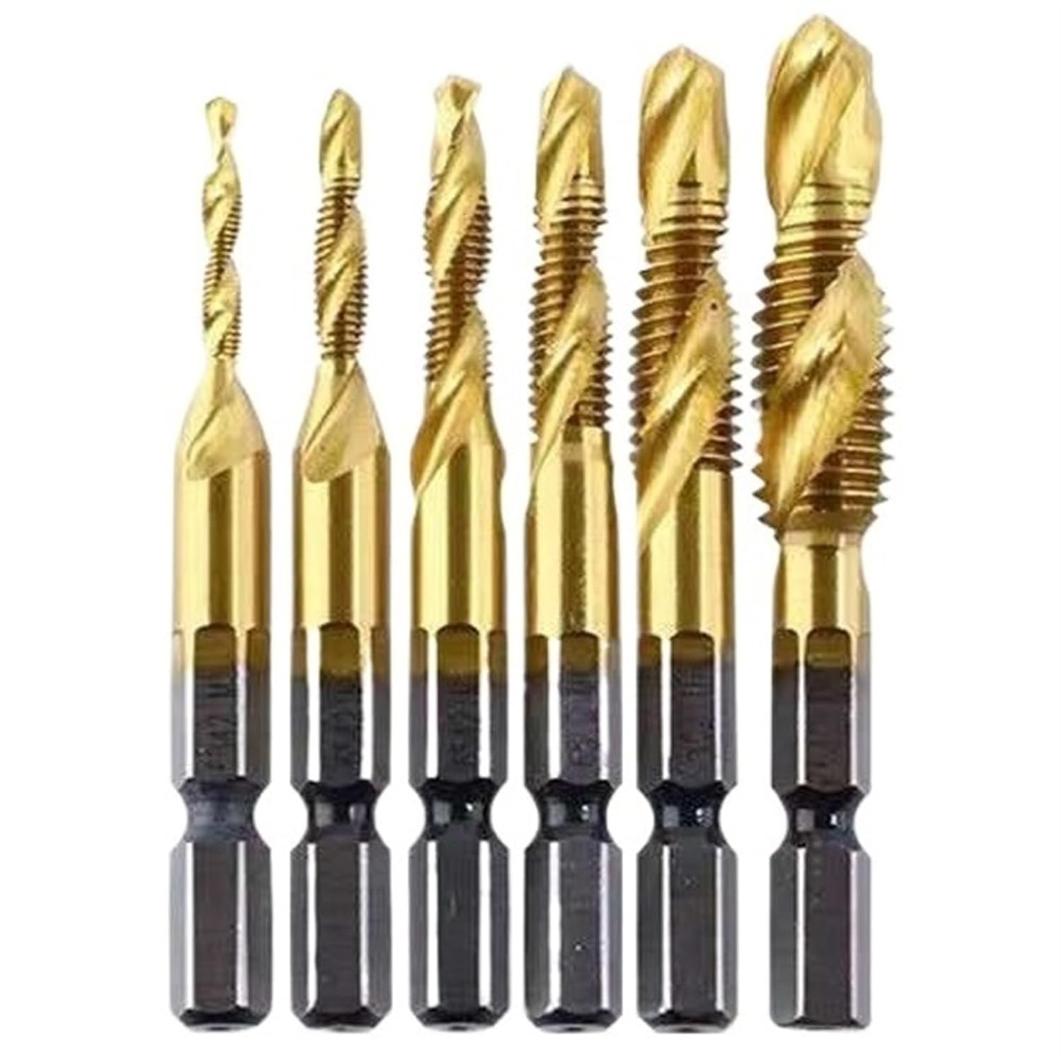 Tap Wrench Tool 6PCS/Set M3-M10 Tap Drill Bits Shank Titanium Coated HSS Drilling Tap Bits Thread Screw Tools Machine Taps(Gold)