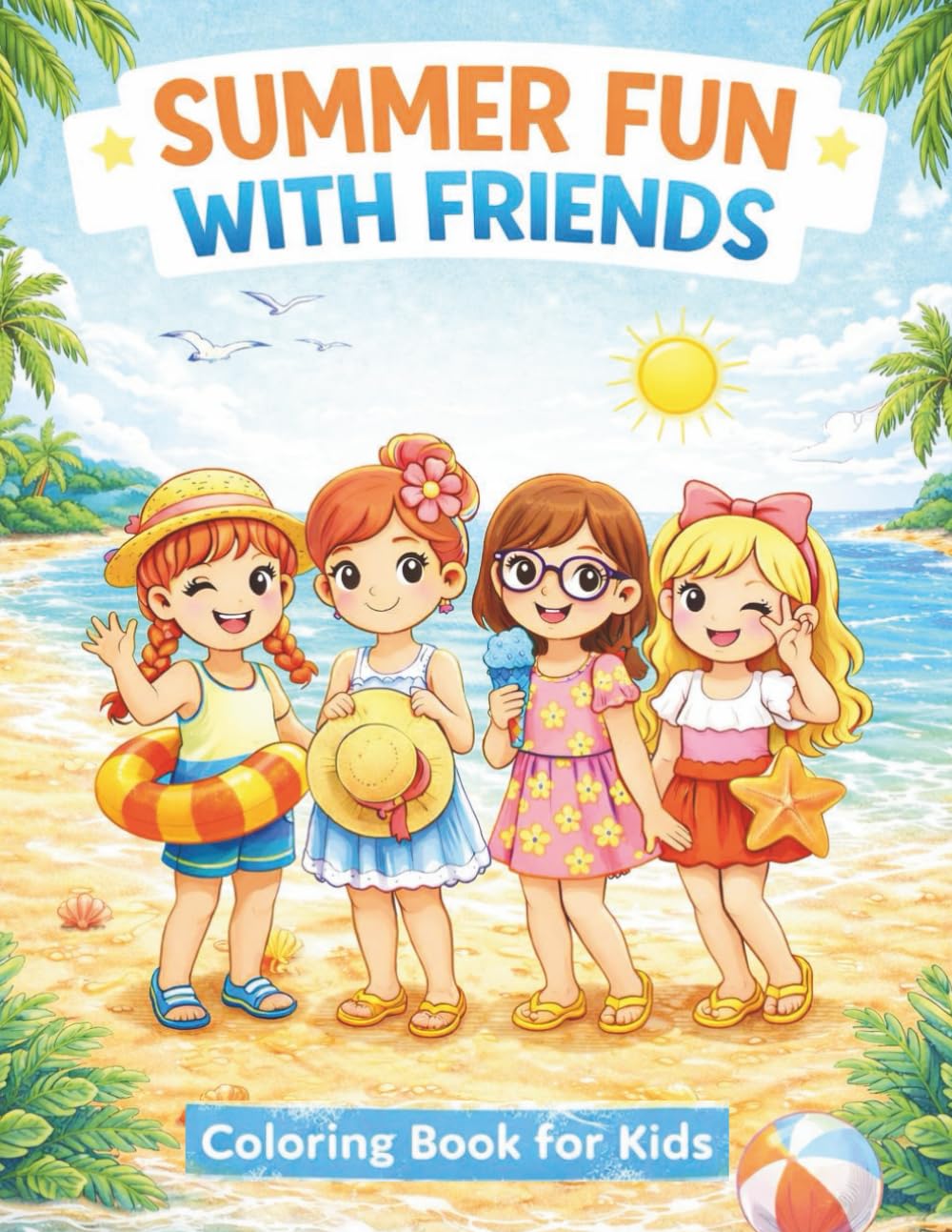 Summer Fun with Friends: A Cute Beach Coloring Book for Kids Ages 4–8 with Adorable Friends, Sunshine, and Easy Summer Scenes