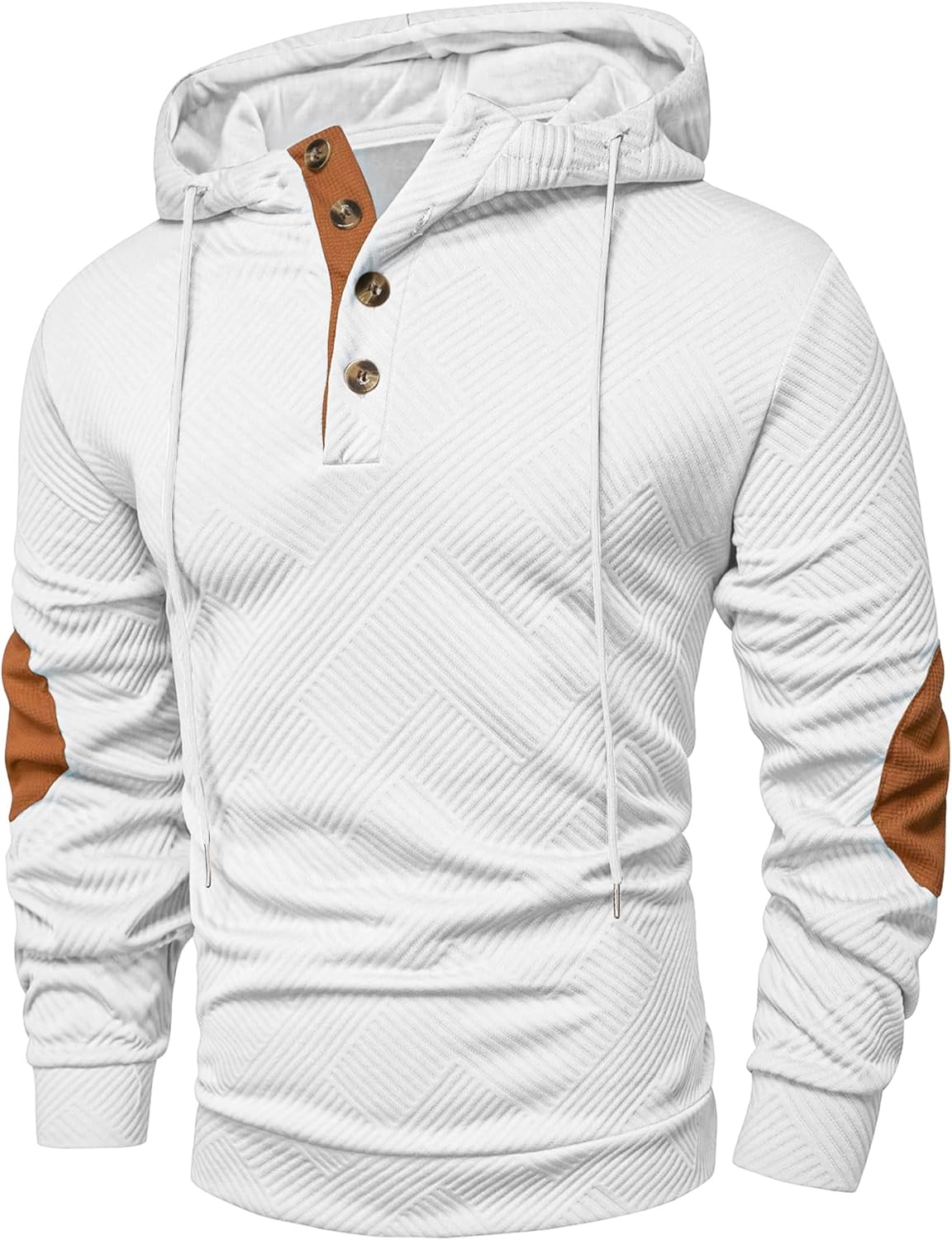 JMIERR Mens Hoodies Fall Casual Cotton Textured Long Sleeve Half Button Pullover Hooded Sweatshirts
