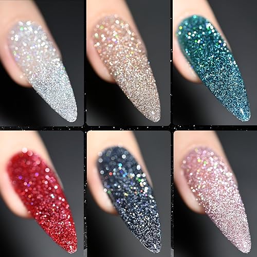 GAOY Reflective Glitter Gel Nail Polish Set for 6 Colors