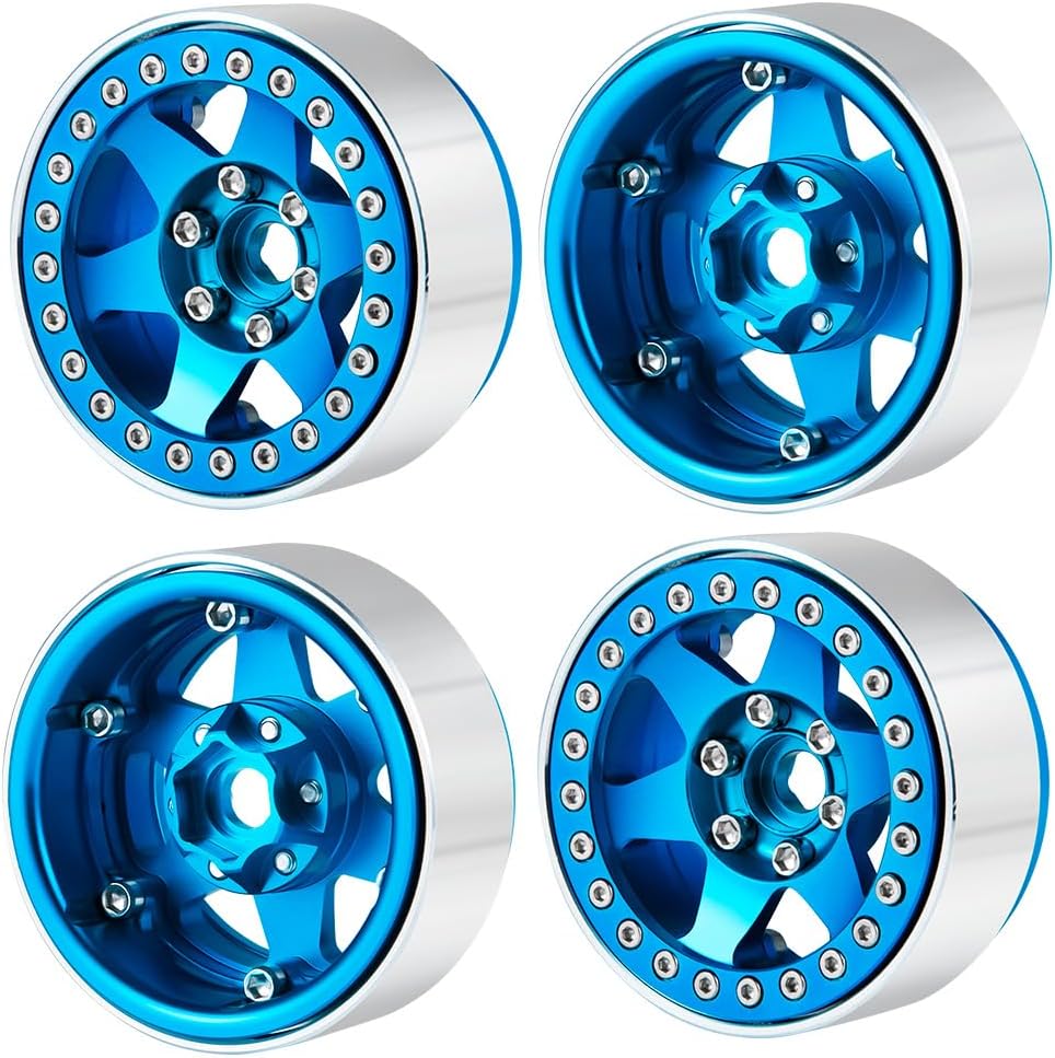 RCLIONS 4PCS 1.9inch Beadlock Wheels Aluminum Rims Upgrades for Axial SCX10,SCX10 II AXI90046,SCX10 III, TRX4 1/10th RC Crawler Car Accessories Parts