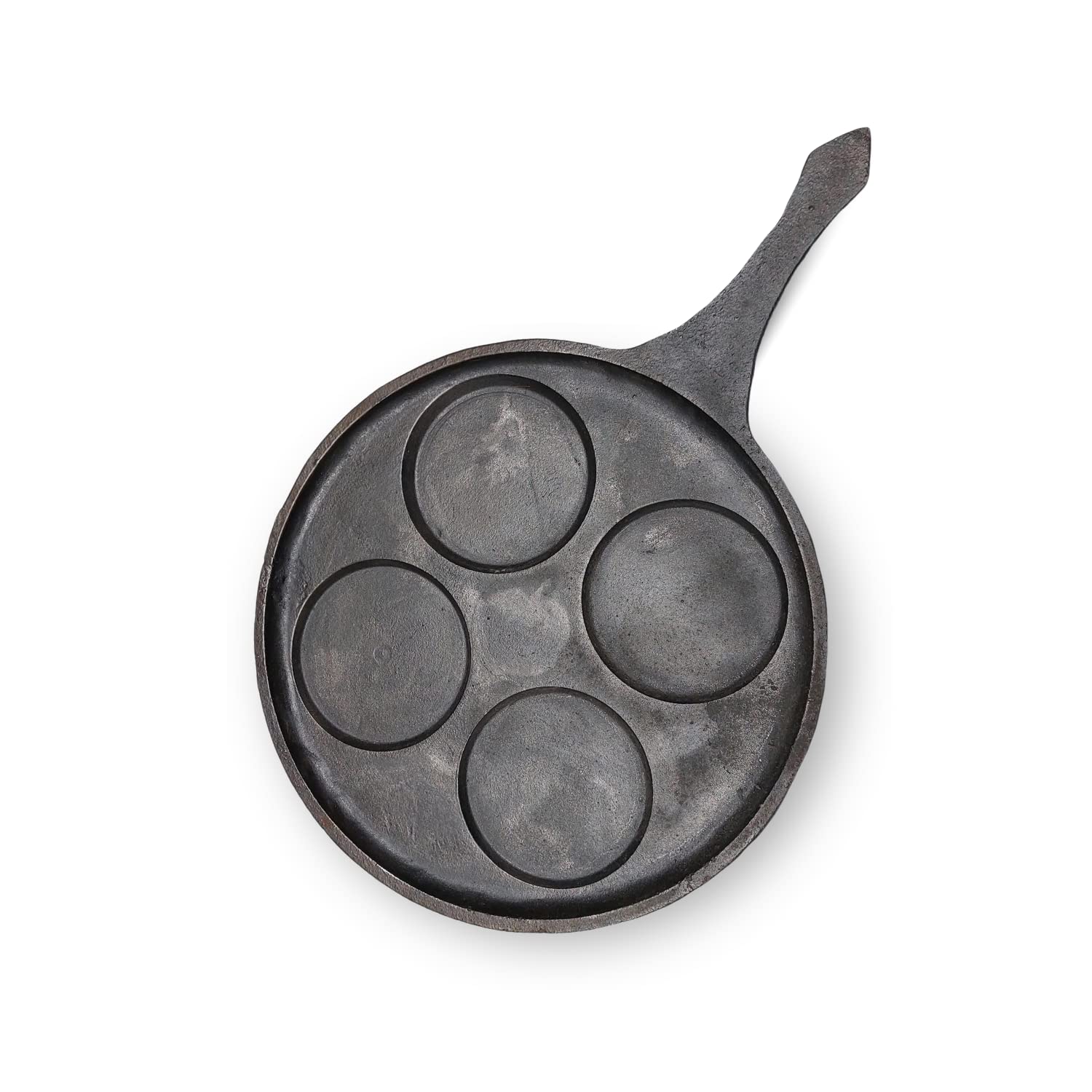Zishta Cast Iron Mini Uttapam Pan -4 Cavities | Pre-Seasoned | Single Handle| Perfect for Dosa, Uthappam, Pancake | Naturally Non Stick