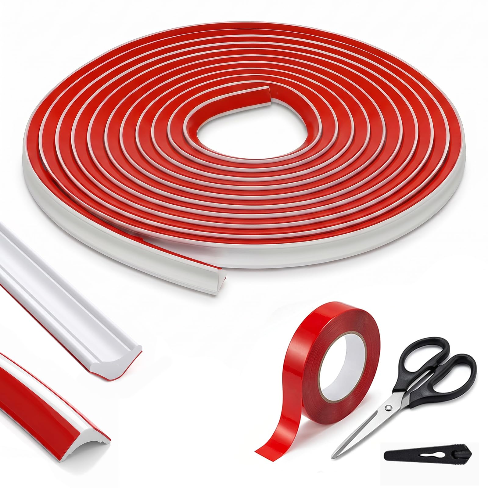 Quadrant Trim Self Adhesive - 5m 9mm*13mm Flexible TPE Skirting Board Corner Protector with Scissors and Tape, Laminate Flooring Beading Wall Edge Strip Inside Corner Caulk Moulding Trim Coving White