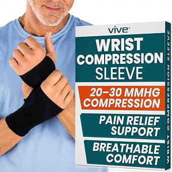 Vive Wrist Compression Sleeve Support Brace for Pain Relief - Relieves