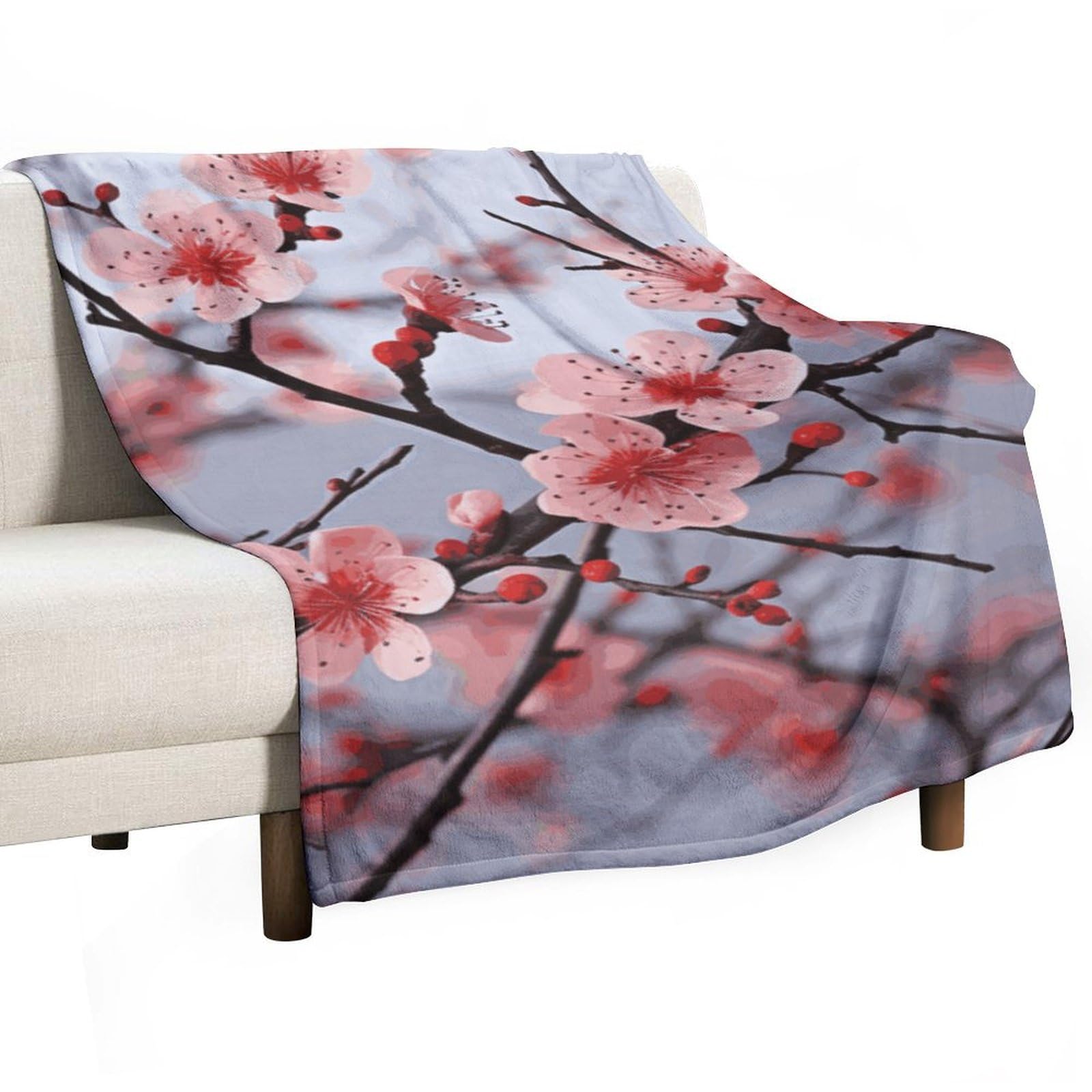 Couverture flanelle fleurs de cerisier chaude pour des moments de tendresse