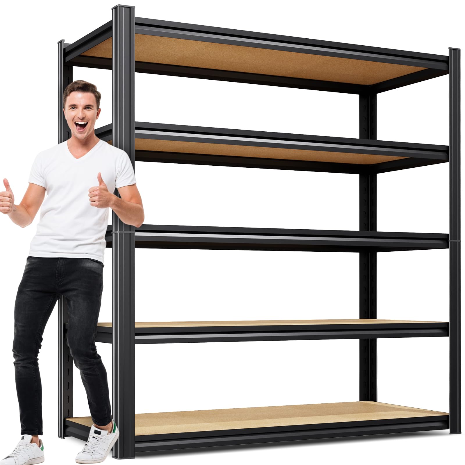 71" H x 45.6" W Garage Shelving, 5-Tier Adjustable Metal Storage Shelves, Utility Steel Storage Rack for Garage, Warehouse, Pantry, Basement, Industrial &amp; Workshop Organization,17.7" D