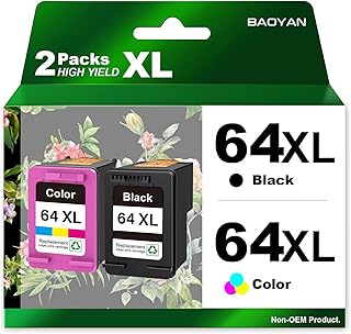 64XL Ink Cartridge Combo Pack Replacement for HP Ink 64 HP 64XL Works with HP Envy Photo 7855 7858 7155 6252 7800 7100 Envy Inspire 7255e 7955e 7958e 7900e Tango Series Printer (1 Black, 1 Tri-Color)